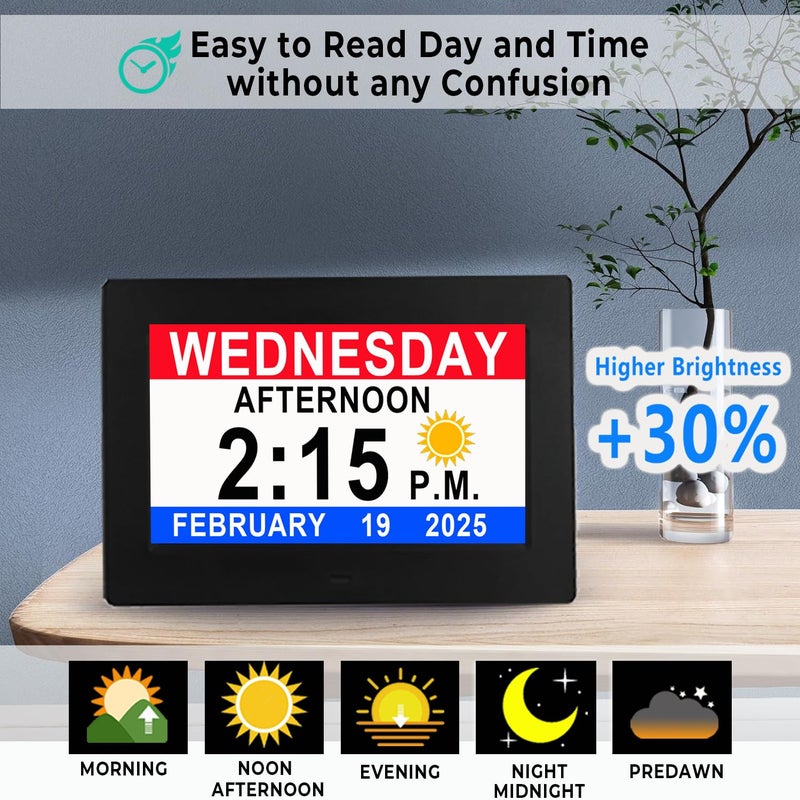 VÃ©faÃ®Ã® 2025 New, Digital Dementia Clock with Date and Time for Elderly, 10 Levels Auto Dimmer, 19 Alarms & Custom Reminders, Sun/Moon Icons, Auto DST, Large Display for Seniors- 7" with Remote - Image 2